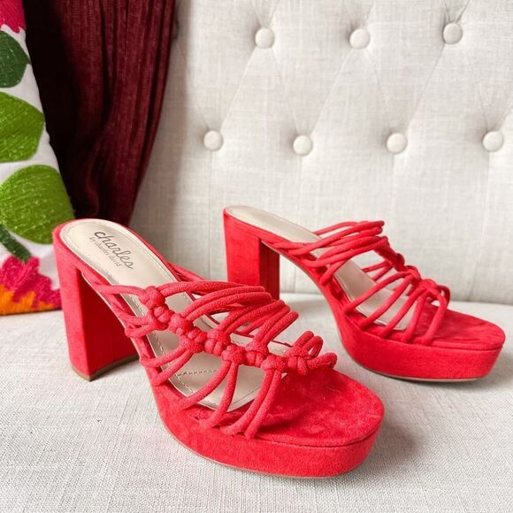 Charles by Charles David Red Strappy Mules Platform Block Heel Size 8 - Picture 4 of 12